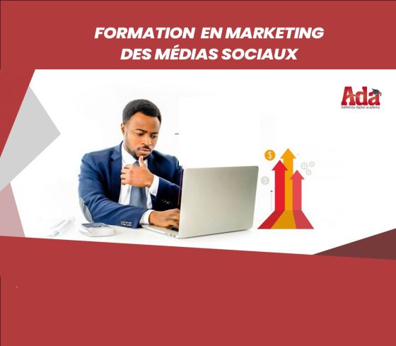 man sitting and manipulating his laptop contain ada logoand inscription